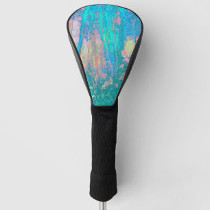 Couvre-club De Golf Trippy Aqua Sunrise avec des fleurs psychédéliques