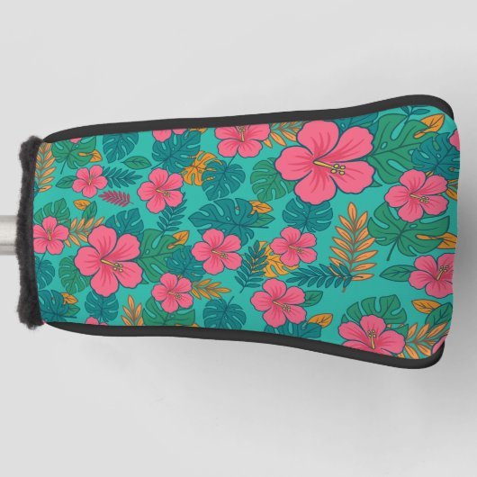 Couvre-club De Golf Tropical Hibiscus and Palm Leaf Pattern (Devant)