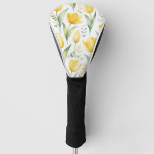 Couvre-club De Golf Tulipes jaunes Peinture florale aquarelle Botaniqu