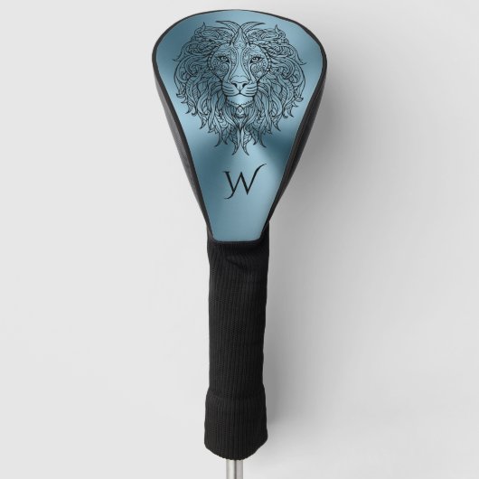 Couvre-club De Golf Turquoise bleu Mandala Lion Head Monogramme initia (Devant)