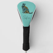 Couvre-club De Golf Turquoise moderne Blue & Gold Cat Golf Head Cover (Devant)