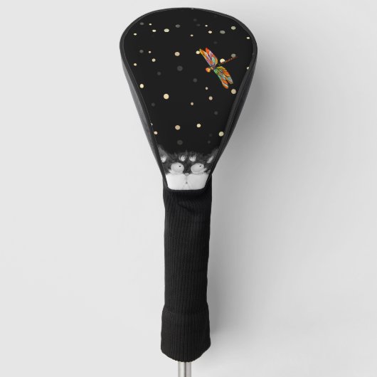 Couvre-club De Golf Tuxedo Cat surpris par la libellule (Devant)