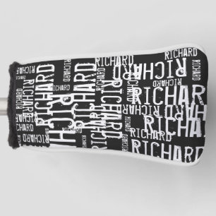 Couvre-club De Golf Typographie noir-blanc cool (motif des noms)