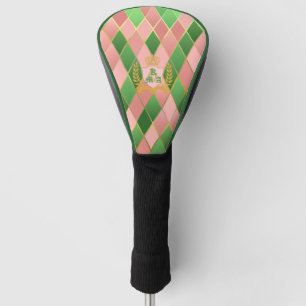 Couvre-club De Golf Ultra Chic Prépa Rose Vert Argyle Monogramme Blaso