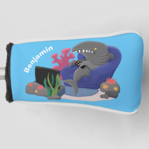 Couvre-club De Golf Un requin drôle en regardant la bande dessinée de