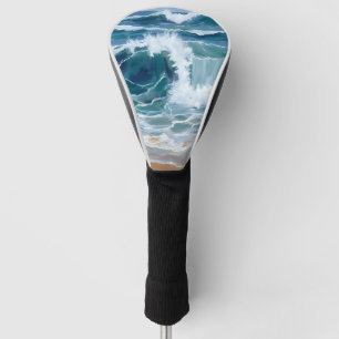 Couvre-club De Golf Vagues de l'océan déferlantes Aquarelle bleue cô