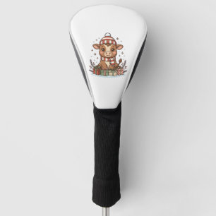 Couvre-club De Golf Veau de Noël mignon avec cadeaux Vintage Vector_1