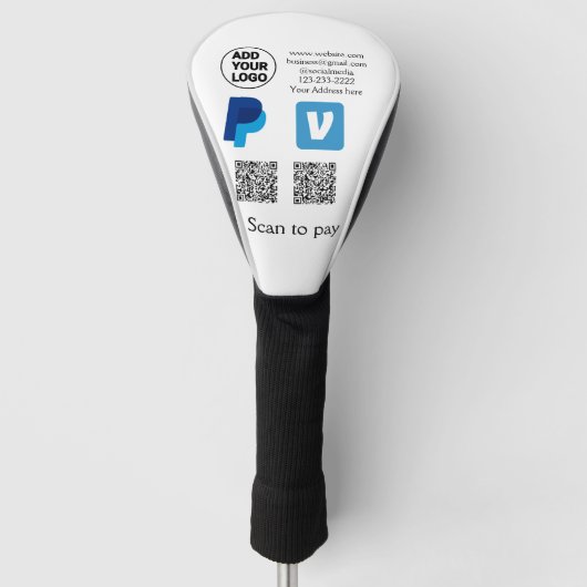 Couvre-club De Golf Venmo paypal scan pour payer ajouter q r code logo (Devant)