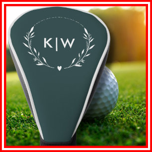 Couvre-club De Golf Vert et blanc des forêts Monogramme des initiale