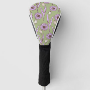 Couvre-club De Golf Vert violet rétro Y2K Funky Hippie Flower Motif