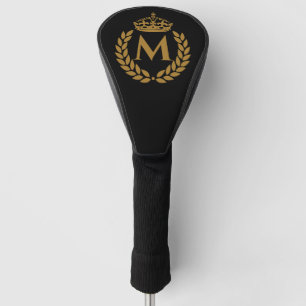 Couvre-club De Golf Vintage Royal King Golden Crown Nom initial Noir