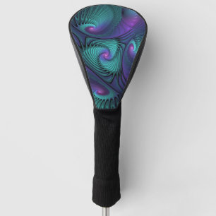 Couvre-club De Golf Violet Rencontre Turquoise Moderne Art Fractal Abs