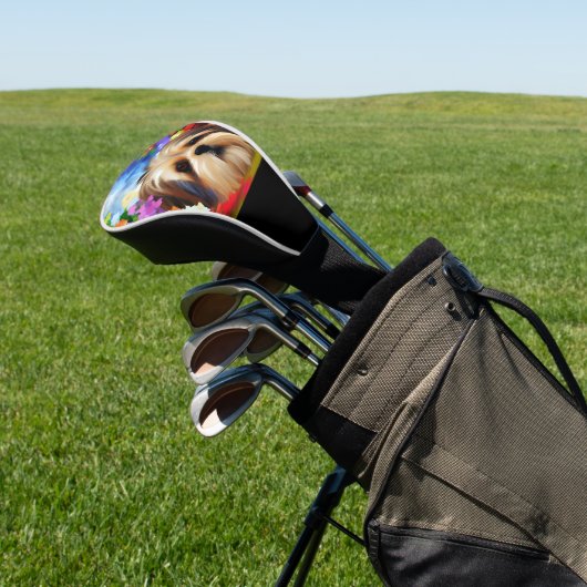 Couvre-club De Golf Visage Shih Tzu entouré de fleurs (In Situ)