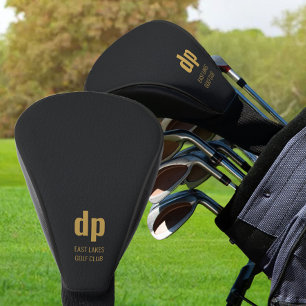 Couvre-club De Golf Vue en cuir noir Monogramme et nom personnalisé