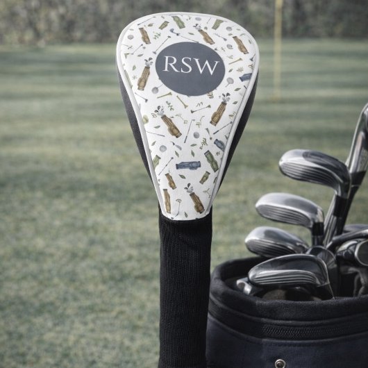 Couvre-club De Golf Watercolor Golf Pattern Monogram