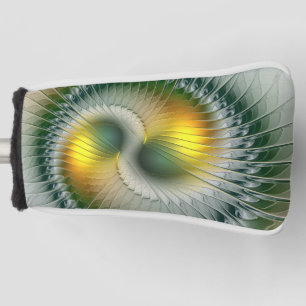 Couvre-club De Golf Yin Yang Green Gold Abstrait l'art fractal coloré