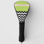 Couvre-club De Golf Zigzag noir et blanc, Chevron, Vert, Votre nom (Devant)