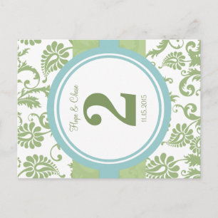Cover Damask en Aqua Table Number Briefkaart
