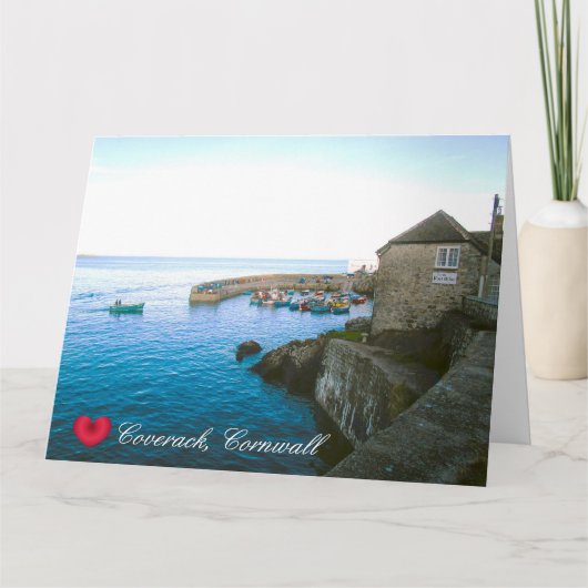 Coverack Harbour Postkantoor & Visserboot Foto Kaart (Voorkant)