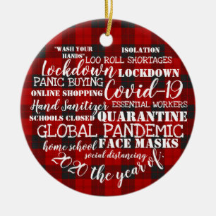 covid19 2020 het jaar van de gezichtmaskers tartan keramisch ornament