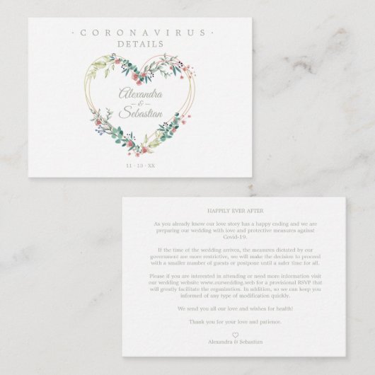 Covid19 Details Sophisticated Pink Chic Heart Informatiekaartje (Voorkant / Achterkant)