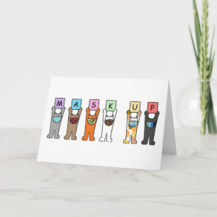 COVID 19 Cartoon Katten Dragen Gezichtsmaskers Kaart