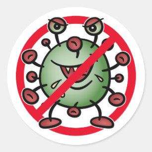 Covid-19 Corona Virus Funny Cartoon Stop Sign Ronde Sticker