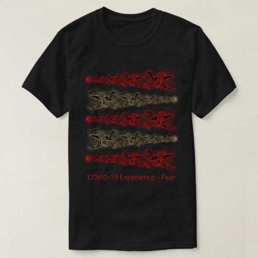 COVID-19-ervaring, angst, virus, rood en goud T-shirt (Design voorkant)