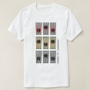 COVID-19-ervaring, vergrendeling, virussen achter T-shirt