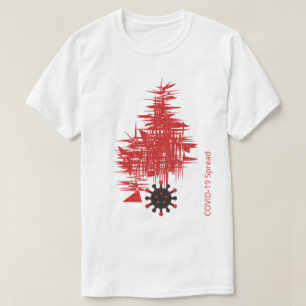 COVID-19-ervaring, virus verspreid zwart-rood, aan T-shirt