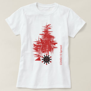 COVID-19-ervaring, zwart-rood virus verspreid op m T-shirt