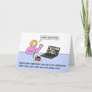 Covid 19 Family Online Gathering Cartoon Kaart