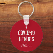 Covid 19 Heroes Red White Caduceus Personalized Sleutelhanger (Voorkant)