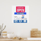 Covid 19 Ice Cream Store Open Sign Poster Matte (Cuisine)