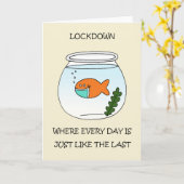 Covid 19 Lockdown Cartoon Goldfish Kaart (Gele Bloem)