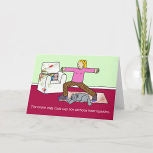 Covid 19 Online Yoga Class Cartoon Humor Feestdagen Kaart