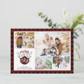 COVID-19 Prettig KerstMASK Buffalo Plaid Rood Foto Feestdagenkaart (Staand voorkant)