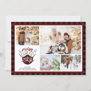COVID-19 Prettig KerstMASK Buffalo Plaid Rood Foto Feestdagenkaart