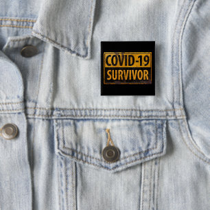 COVID-19 SURVIVOR - Stimuleren - Zwart metalen tek Vierkante Button 5,1 Cm