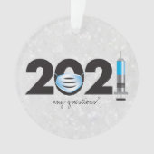 Covid 2021 Mask White Glitter Kerstannament Ornament (voorkant)