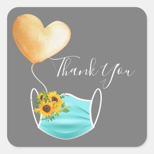 Covid Face Mask & Flowers Hartelijk dank Vierkante Sticker (Voorkant)