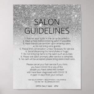 Covid Health Safety Silver Glitter Hair Salon Poster