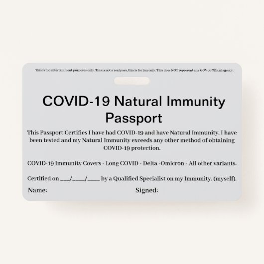 COVID Natural Immunity Passport ID's Badge card (Voorkant)