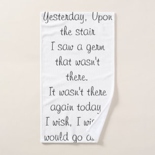 Covid Parody gedicht op een handdoek. Handdoek