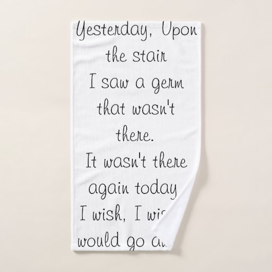 Covid Parody poème sur une serviette de bain. (Serviette à main)