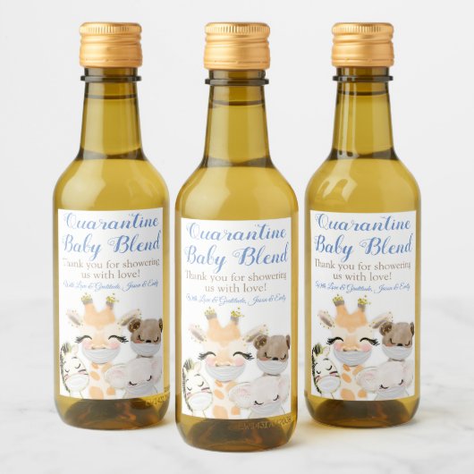 Covid Safari Dieren Baby shower Mini Wijnlabels Wijn Etiket (Flessen)