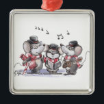 Covoiturage avec Mic, Mac & Moe Carré Ornement<br><div class="desc">Caroling avec Mic,  Mac & Moe - Illustration de l'artiste Liz Viztes.  Célébrez les fêtes avec des souris en covoiturage Mic,  Mac & Moe.</div>