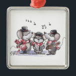 Covoiturage avec Mic, Mac & Moe Carré Ornement<br><div class="desc">Caroling avec Mic,  Mac & Moe - Illustration de l'artiste Liz Viztes.  Célébrez les fêtes avec des souris en covoiturage Mic,  Mac & Moe.</div>