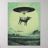 Cow Abduction Print Retro UFO Poster Alien Wall Ar (Devant)