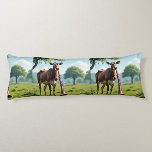 Cow & Bassoon Pasture Body Pillow – Whimsical Farm Lichaamskussen (Achterkant)